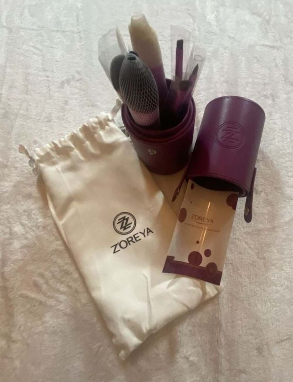 Zoreya Makeup Brush Set with Holder and Travel Pouch